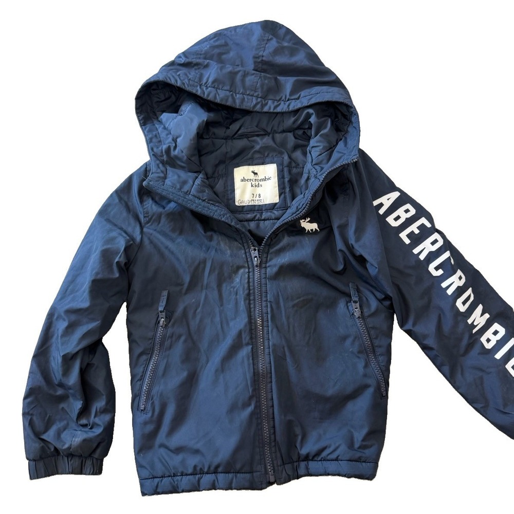 Abercrombie Kids Hooded Windbreaker Jacket Youth Large 11/12 Navy Full Zip Logo